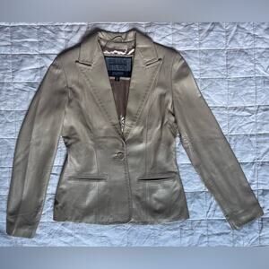 Vintage Pelle Studio Fitted Tan Leather Blazer Jacket Y2K Classy Office - Small